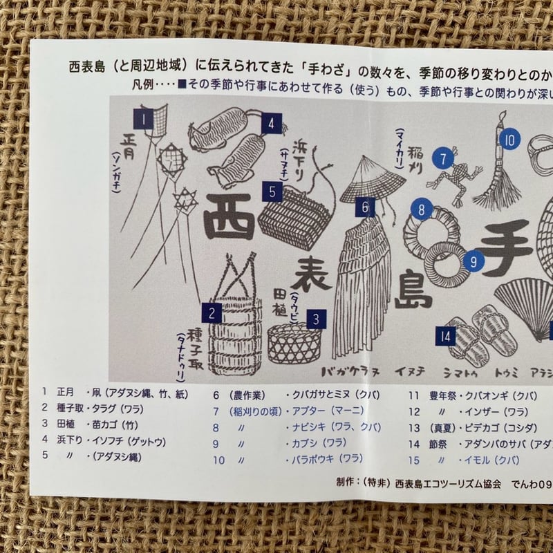 西表島 手わざ暦手ぬぐい（インディゴブルー） | やちむん・沖縄
