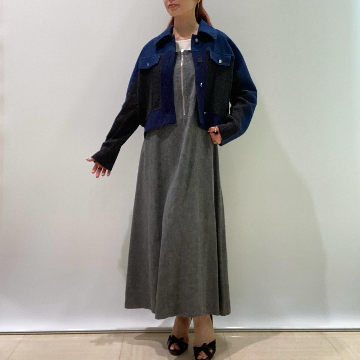 【美品】ダイアグラム ケーブルニット 切り替え デニムジャケット 異素材 bt0005-1top.jpg