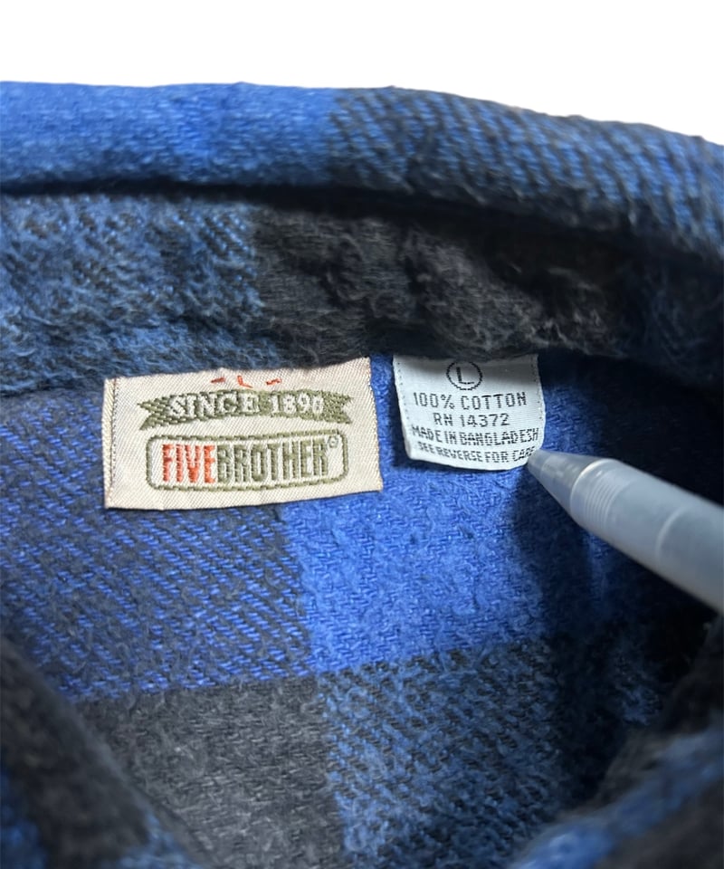 90's FIVE BROTHER ヘビーネルシャツ バッファローチェック 青 黒 L | S