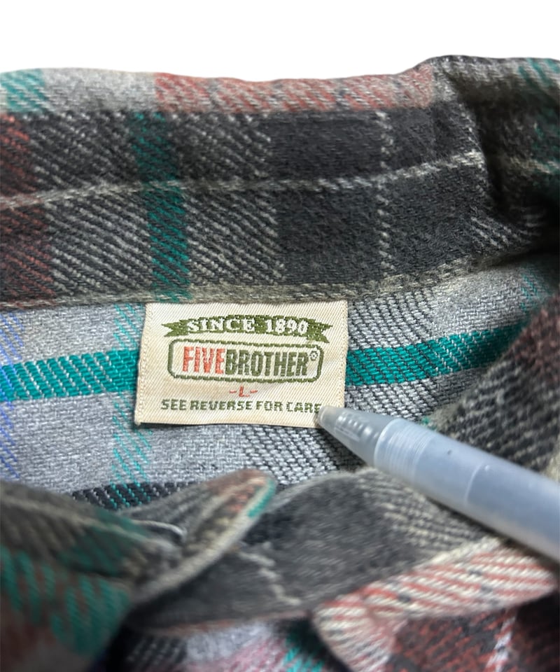 90's FIVE BROTHER ヘビーネルシャツ チェック柄 L パープル×グレー | S