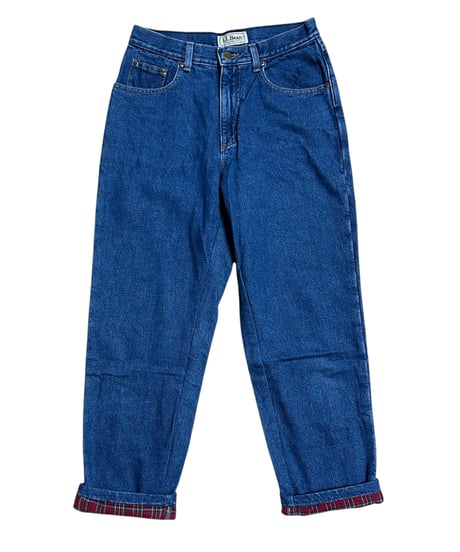 90's L.L.Bean 裏地ネル デニムパンツ ジーンズ 革パッチ M相当