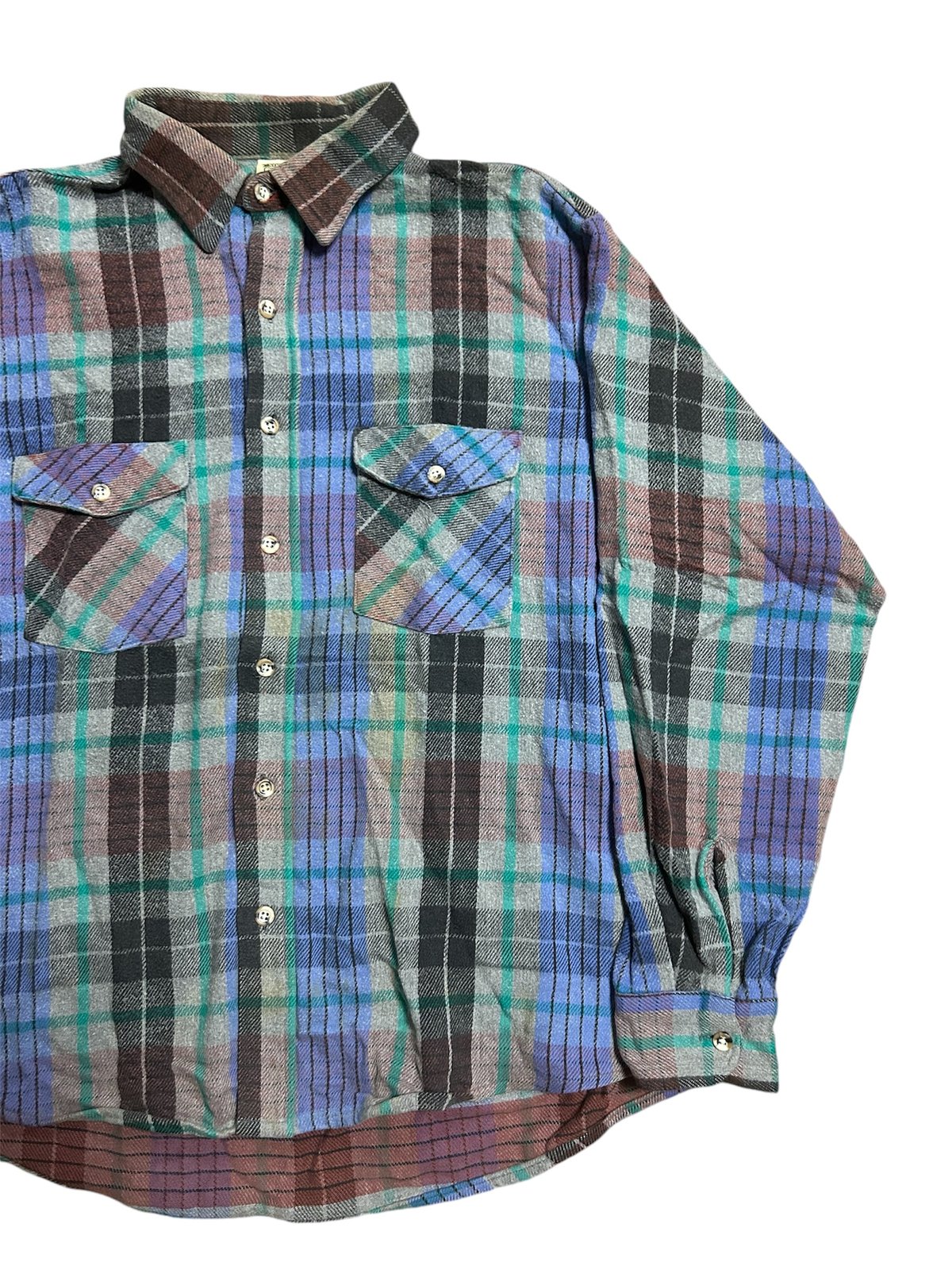 90's FIVE BROTHER ヘビーネルシャツ チェック柄 L パープル×グレー | S