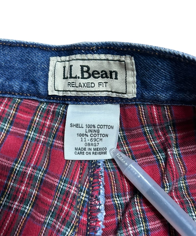 90's L.L.Bean 裏地ネル デニムパンツ ジーンズ 革パッチ M相当 90's L.L.Bean 裏地ネル デニムパンツ ジーンズ 革パッチ M相当
