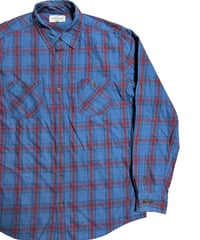 US古着 Weatherploofコットン×ポリ L/S オンブレチェックシャツ L 青×赤