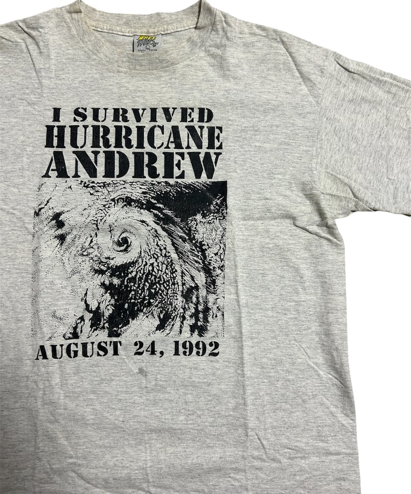 90's USA製 ハリケーン “ANDREW” 両面プリントTシャツ L 霜降りグレー