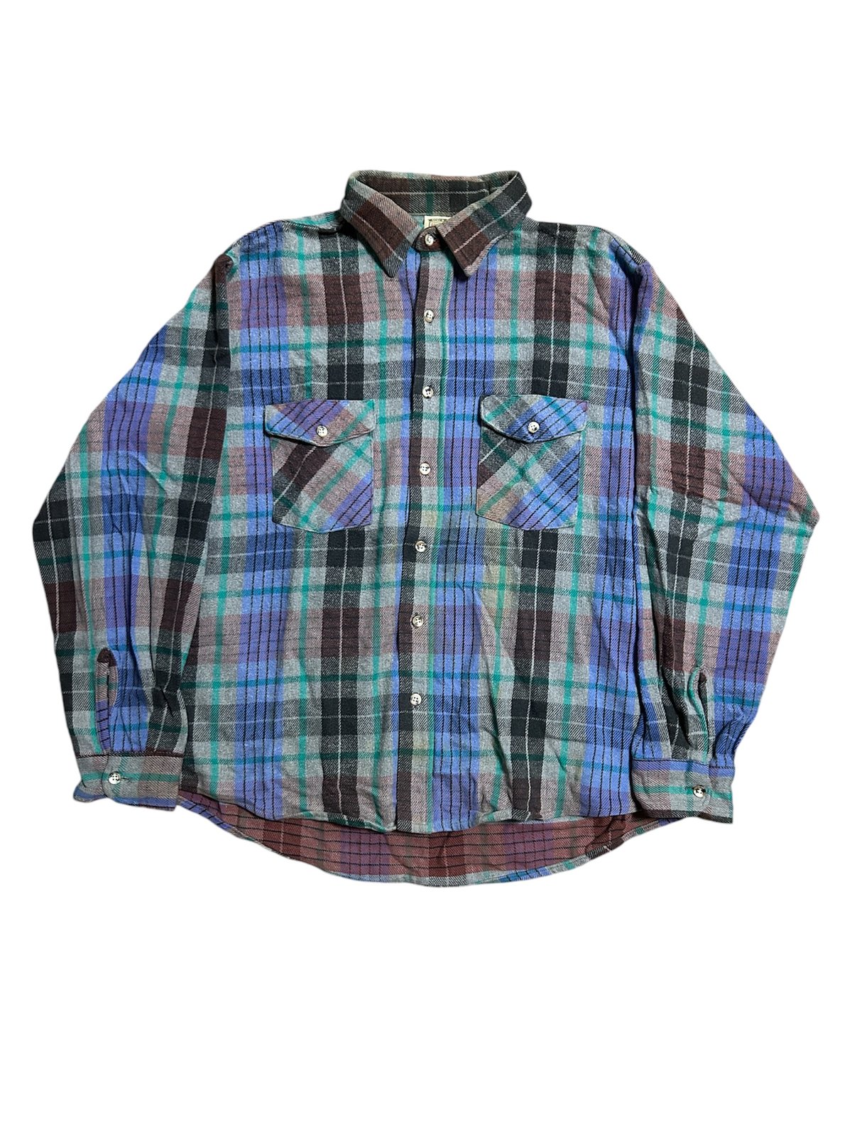 90's FIVE BROTHER ヘビーネルシャツ チェック柄 L パープル×グレー | S
