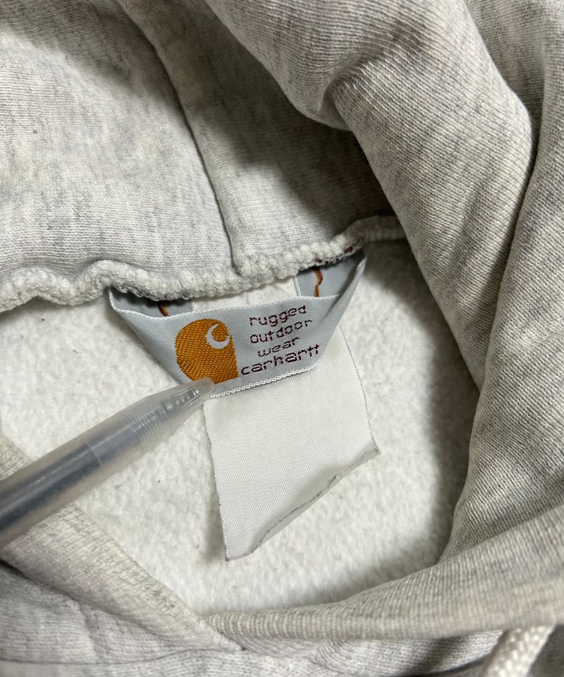 90's 刺繍ロゴ carhartt スウェットパーカー グレー リバース 90's 刺繍ロゴ carhartt スウェットパーカー グレー リバース