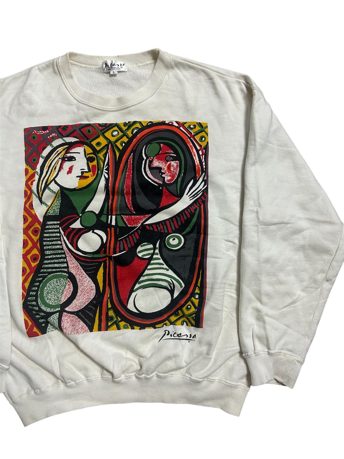 ヴィンテージ　picassoピカソのスウェット 90's Picasso 鏡の前の少女 大判プリント スウェット L ピカソ