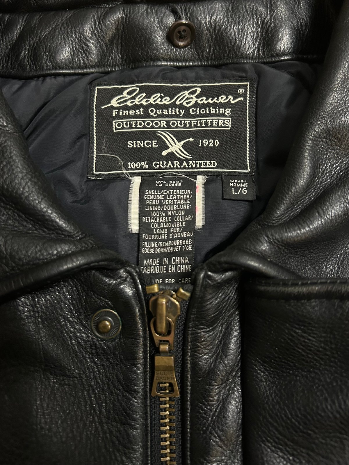 90's ダウン入り Eddie Bauer レザージャケット L ブラック 90's ダウン入り Eddie Bauer レザージャケット L ブラック