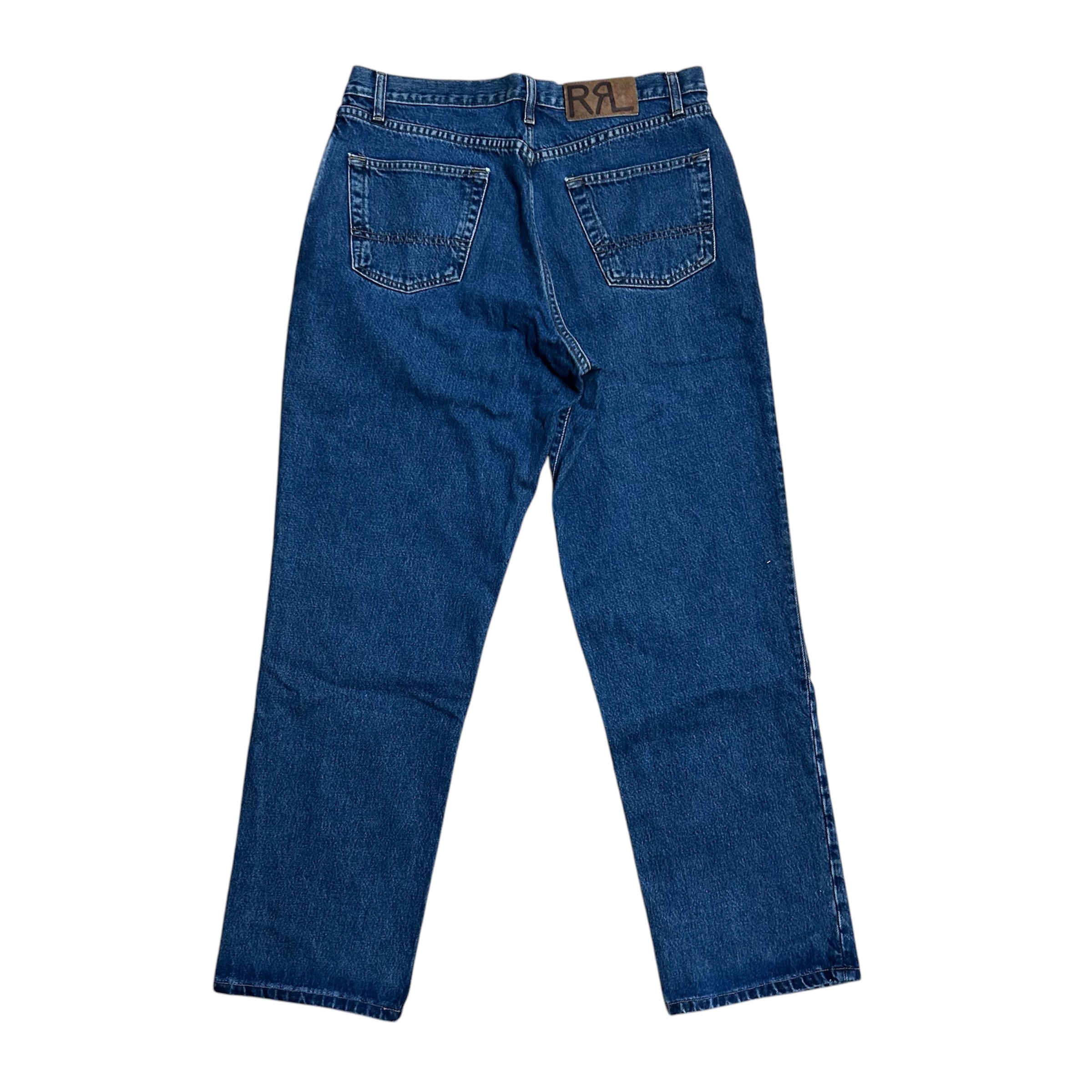 90's USA製 RRL ダブルアールエル デニムパンツ ジーンズ 革パッチ W35