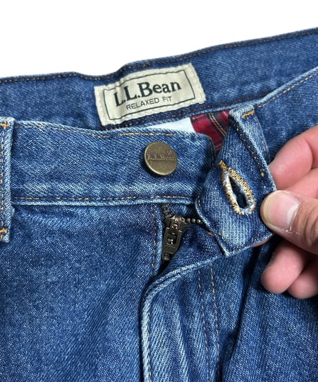 90's L.L.Bean 裏地ネル デニムパンツ ジーンズ 革パッチ M相当