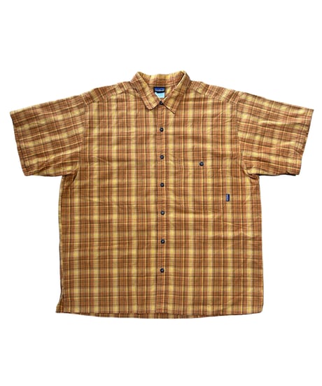 US古着 Patagonia S/S チェックシャツ シアサッカー生地 イエロー XL