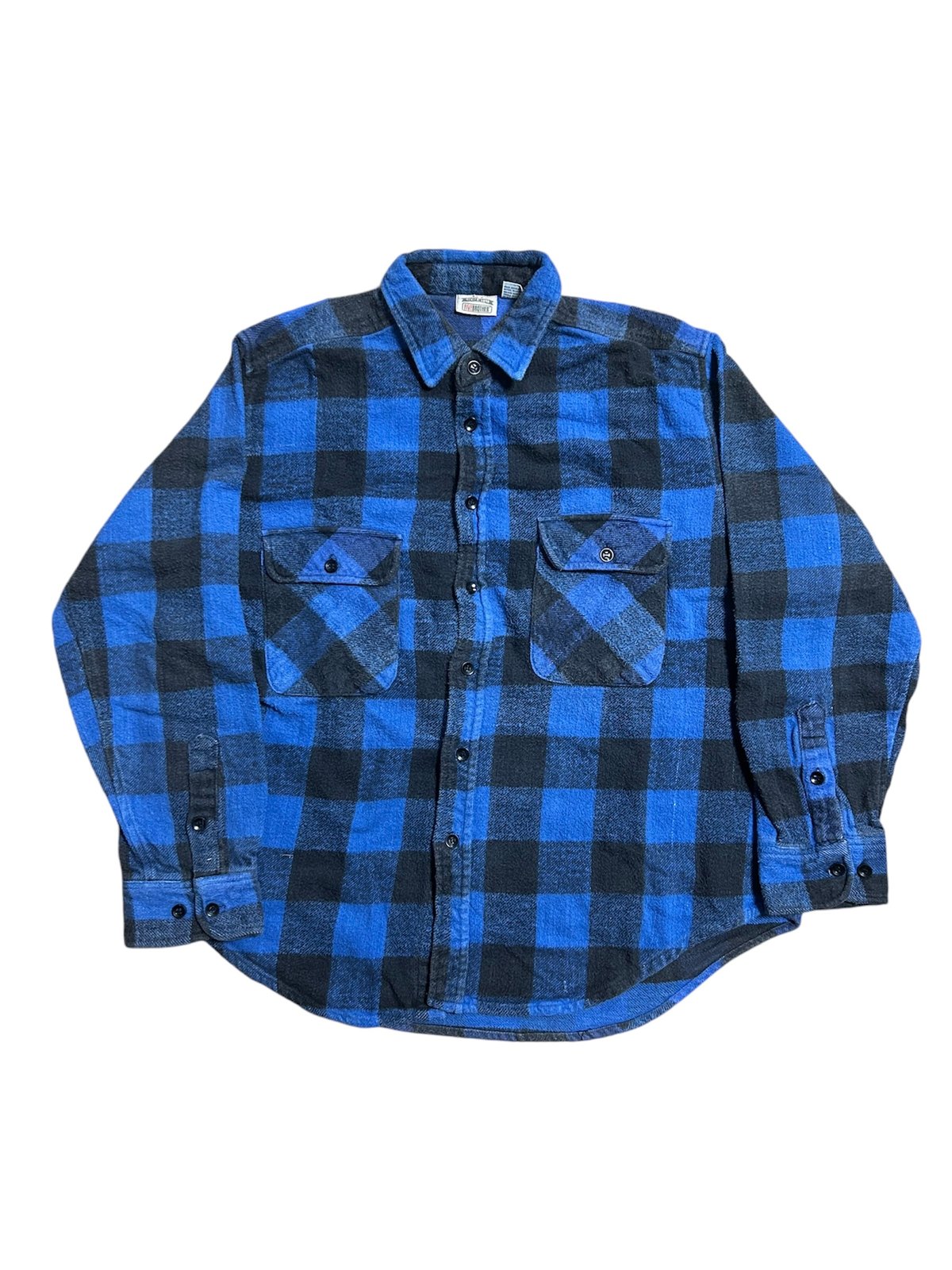 90's FIVE BROTHER ヘビーネルシャツ バッファローチェック 青 90's FIVE BROTHER ヘビーネルシャツ バッファローチェック 青