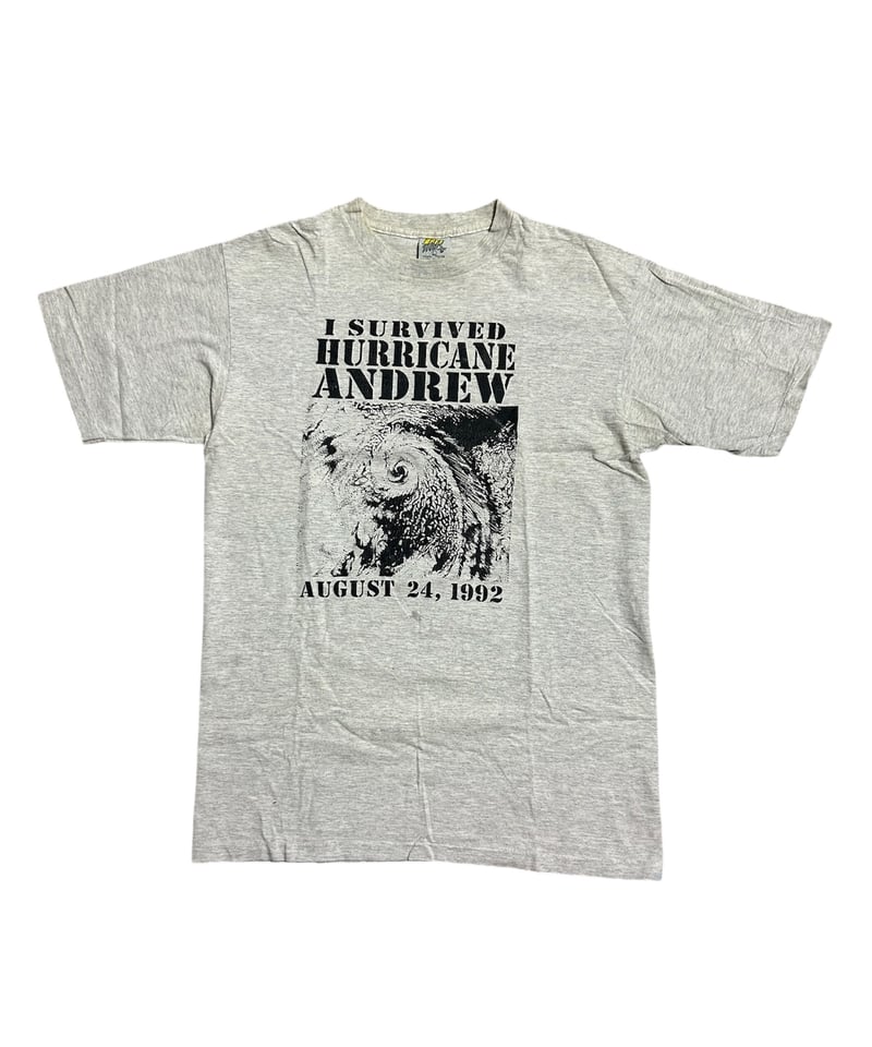 90's USA製 ハリケーン “ANDREW” 両面プリントTシャツ L 霜降りグレー