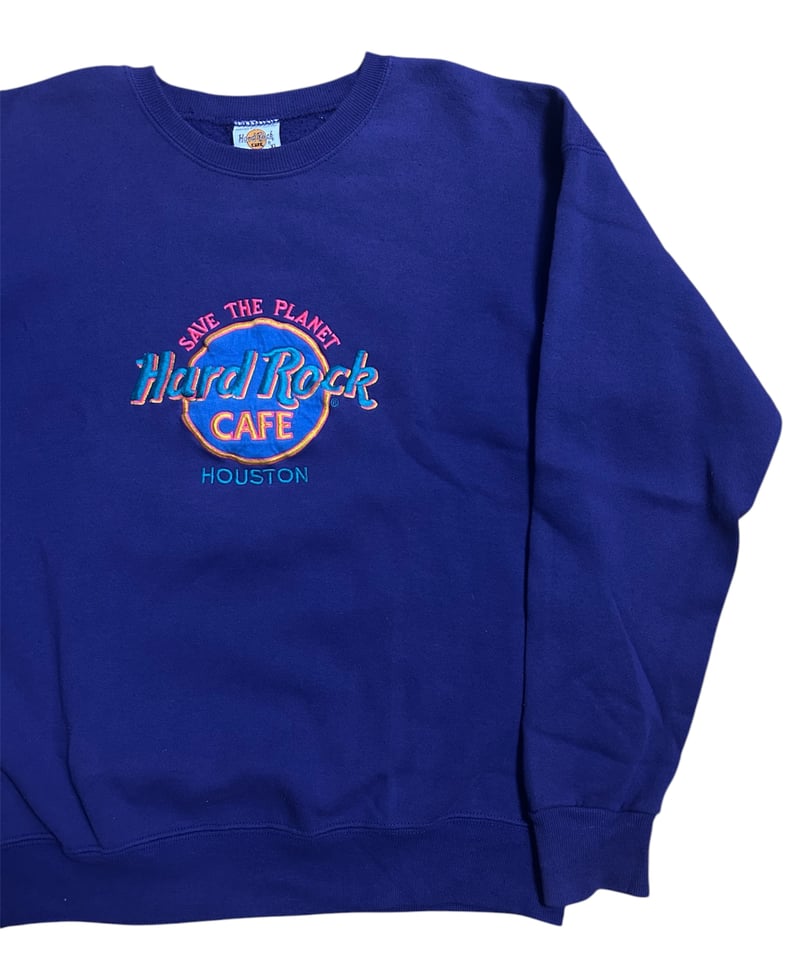 ハードロックカフェ　スウェット  刺繍ロゴ　刺繍タグ　紫　希少　USA製 90's USA製 Hard Rock CAFE 刺繍ロゴ スウェット XL 紫 | SORE
