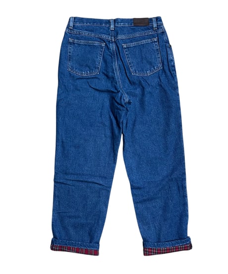 90's L.L.Bean 裏地ネル デニムパンツ ジーンズ 革パッチ M相当