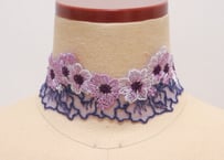 お花がいっぱい！刺繍レースのチョーカー【紫】
