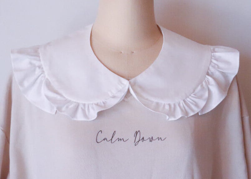 たっぷりギャザー！贅沢フリルの丸襟の付け襟【白】 | ハンドメイド  