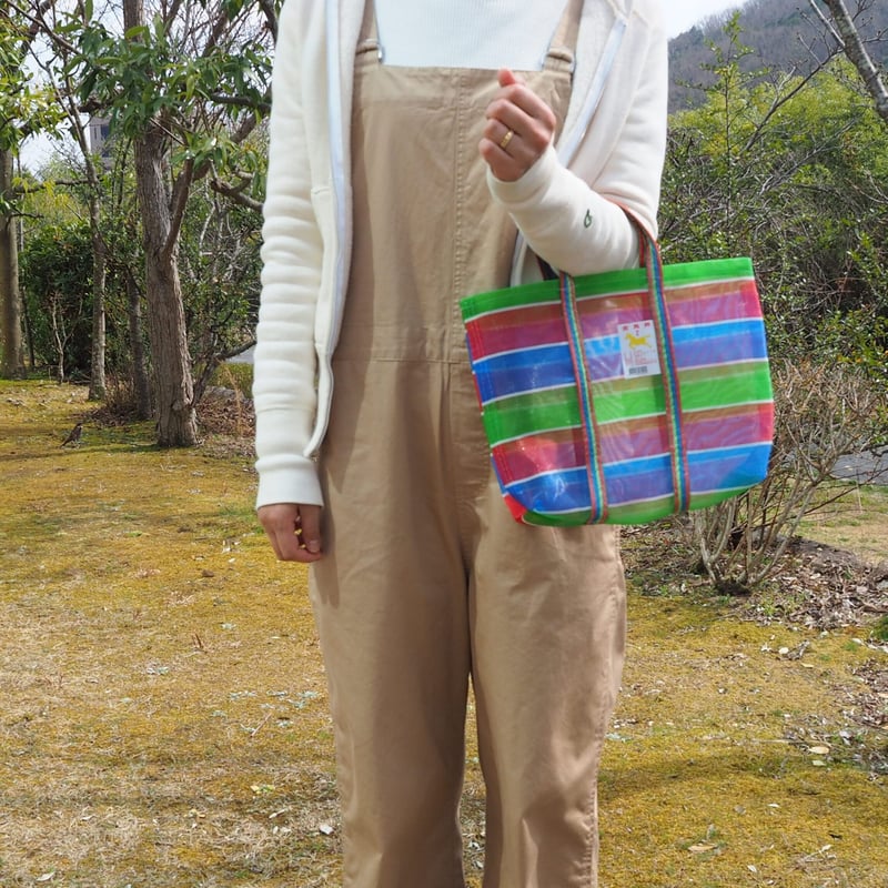漁師網②中古？ Taiwan Love オリジナル ブルーボーダー 台湾漁師網バッグ ナイロン