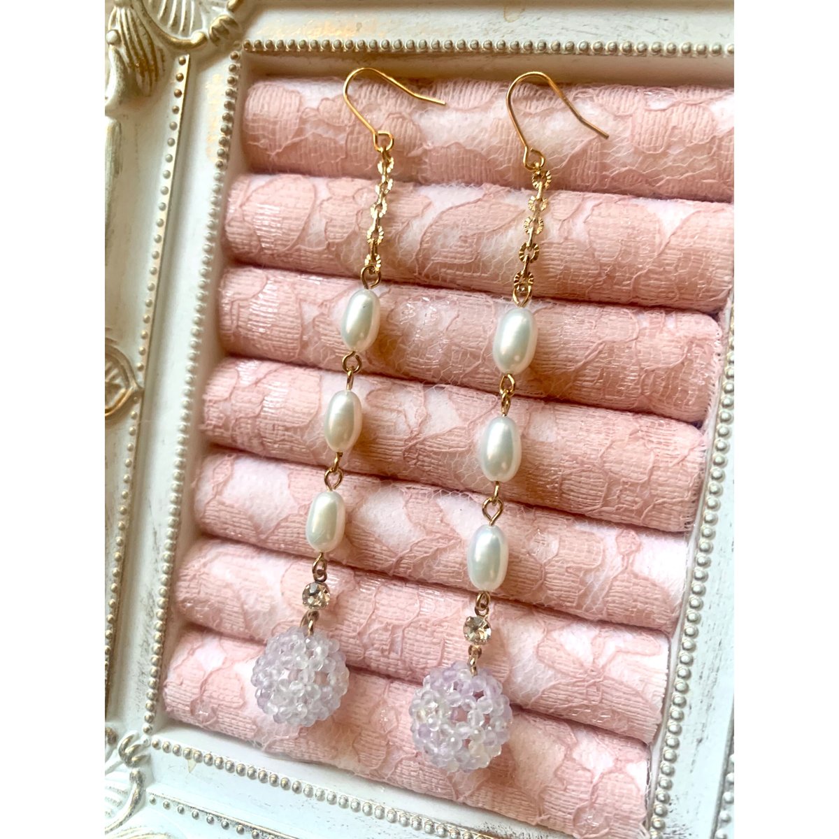 14kgf ピンク バイカラー オパール、淡水パール の ピアス（14kgf バイ  