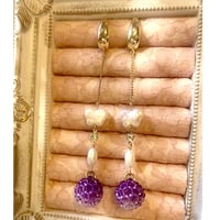 アメジスト& 淡水パール 蝶 ロングピアス 14kgf 【神聖幾何学フラーレン】