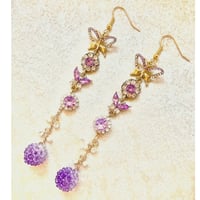 アメジスト& チェリークォーツ ロングピアス 14kgf 【神聖幾何学