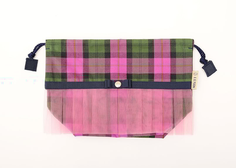 巾着バッグ タータンチェック/ローズマゼンダxモスグリーン | E.G.YUON