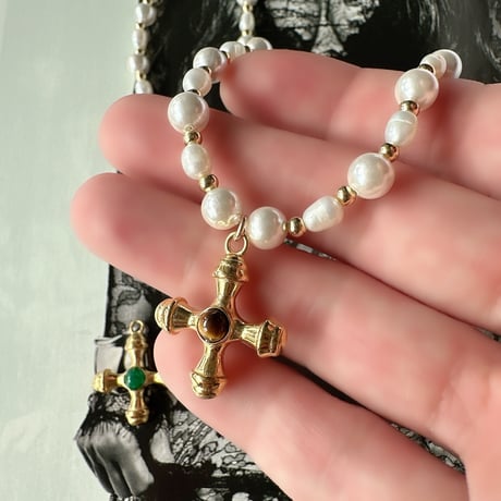 ethnic cross パールネックレス