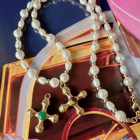 ethnic cross パールネックレス