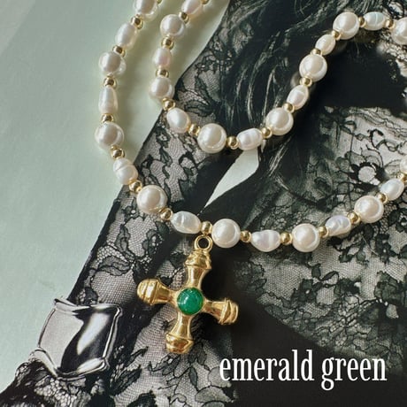 ethnic cross パールネックレス