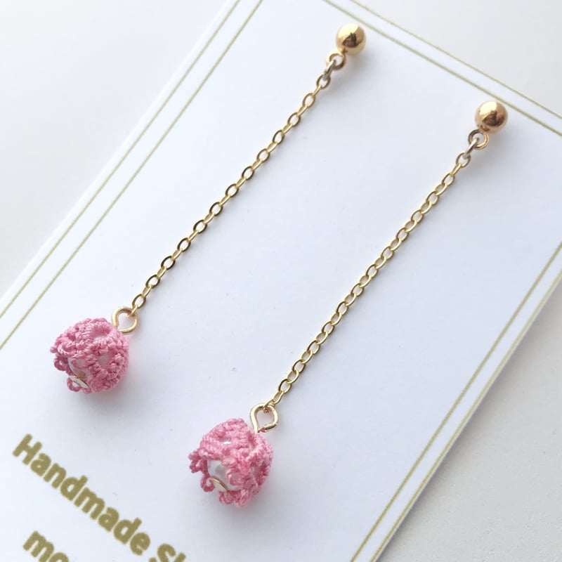 すずらんピアス/イヤリング ロングver. 濃いピンク | HandmadeShop mous