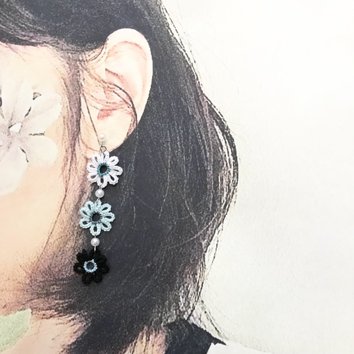 小花ピアス/イヤリング ミックスカラーバージョン 大人ブルー 