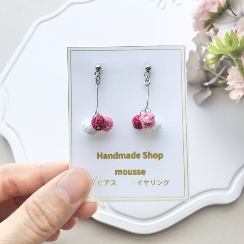 再販2　フリンジ　ピンク　グレー　ピアス　イヤリング　ツイード　リボン　タッセル 再販2 フリンジ ピンク グレー ピアス イヤリング ツイード リボン