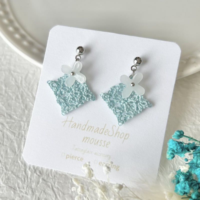 512 ストーン ひし形 ピアス イヤリング ハンドメイド 512 ストーン