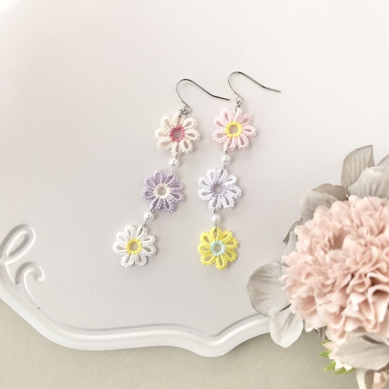 小花ピアス/イヤリング ミックスカラーバージョン お花見