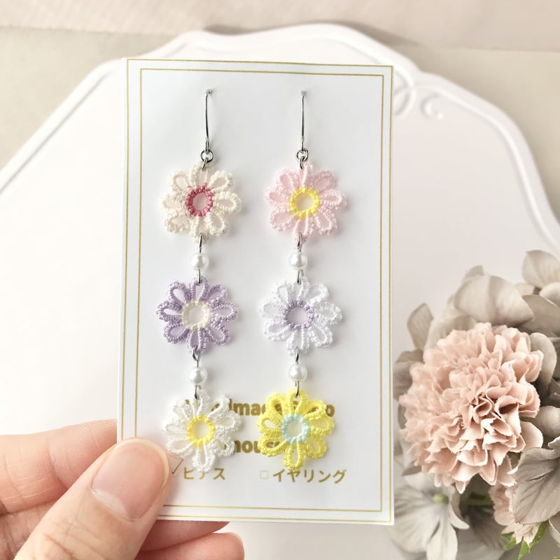No.769【10ペア】ライトブラウン お花 ハンドメイド ピアス イヤリング No.769【10ペア】ライトブラウン お花 ハンドメイド ピアス
