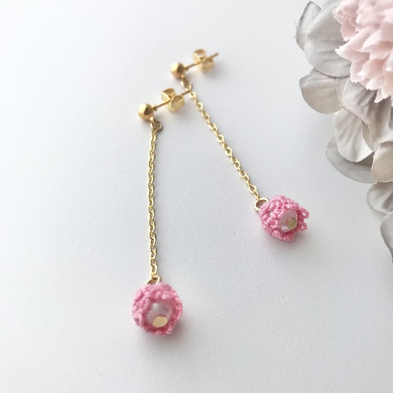 すずらんピアス/イヤリング ロングver. 濃いピンク | HandmadeShop mous