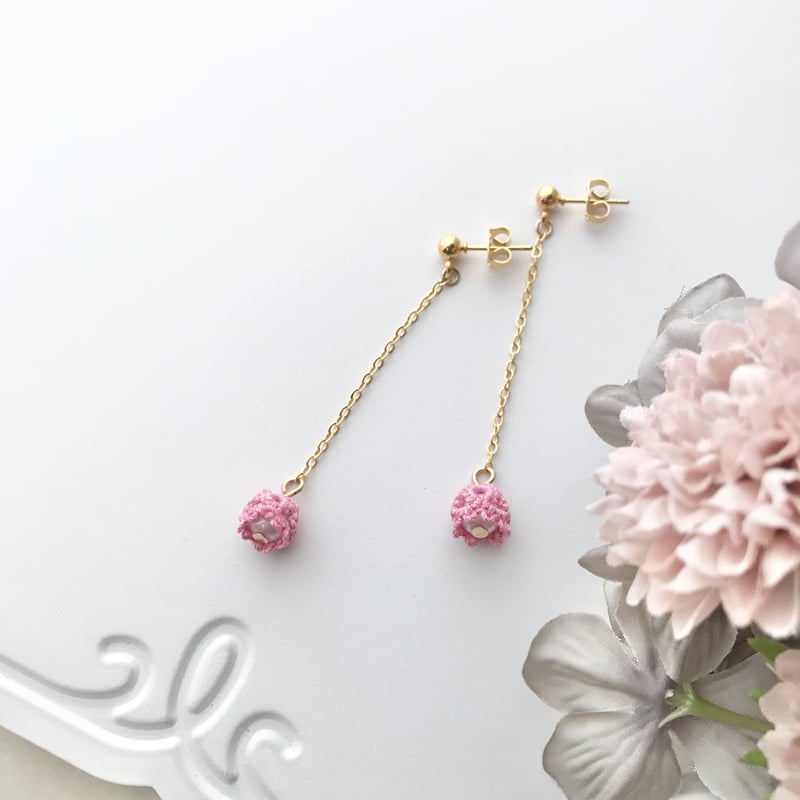 すずらんピアス/イヤリング ロングver. 濃いピンク | HandmadeShop mous
