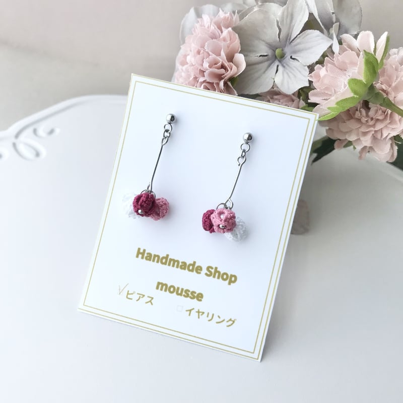 ポンポンポップピアス/イヤリング ピンク | HandmadeShop mousse