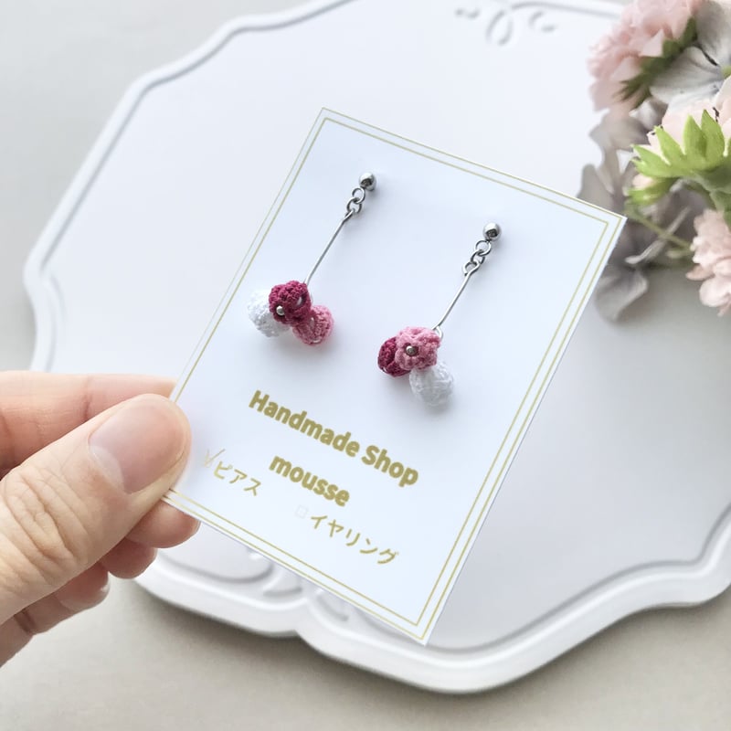 ポンポンポップピアス/イヤリング ピンク | HandmadeShop mousse