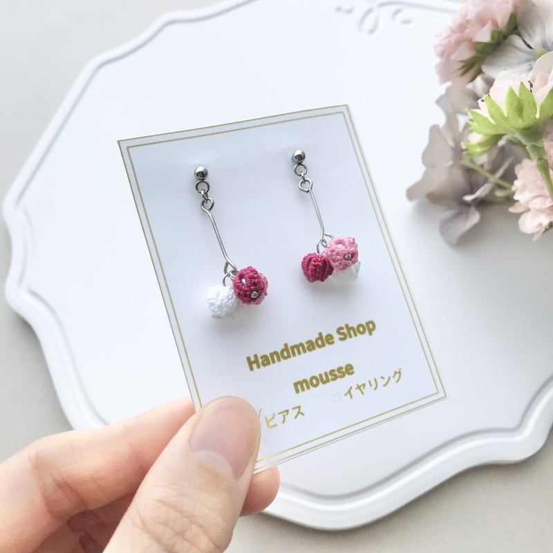 ポンポンポップピアス/イヤリング ピンク | HandmadeShop mousse