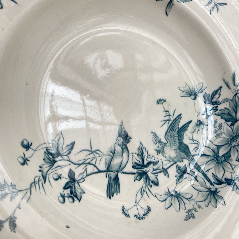 専用 美品 フランスアンティーク プレート 小鳥と花柄 ロンウィ窯 深皿 Longwy 