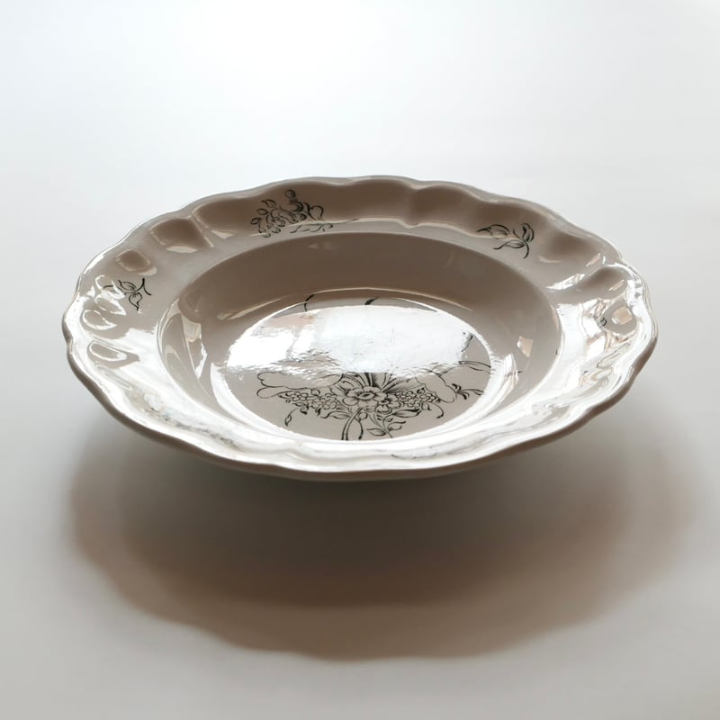 ★期間限定10%OFF／リュネヴィル／モノクロームの花束／オールドストラスブール K&G Lunéville ”Vieux Strasbourg” モノクロームの花束 深皿D
