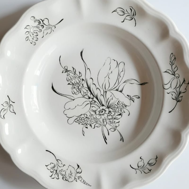 K&G Lunéville ”Vieux Strasbourg” モノクロームの花束 深皿D