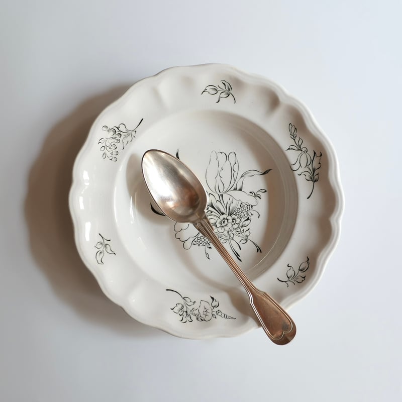 K&G Lunéville ”Vieux Strasbourg” モノクロームの花束 深皿D