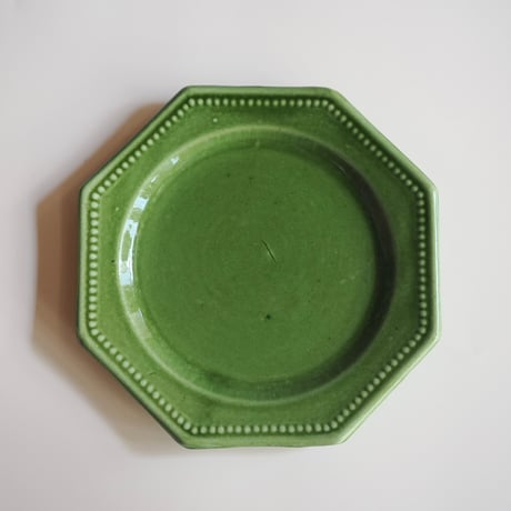 ピション窯（1930年頃印）緑釉　持ち手付きアンティーク皿　西洋民藝　美品 ピション窯（1930年頃印）緑釉 持ち手付きアンティーク皿 西洋民
