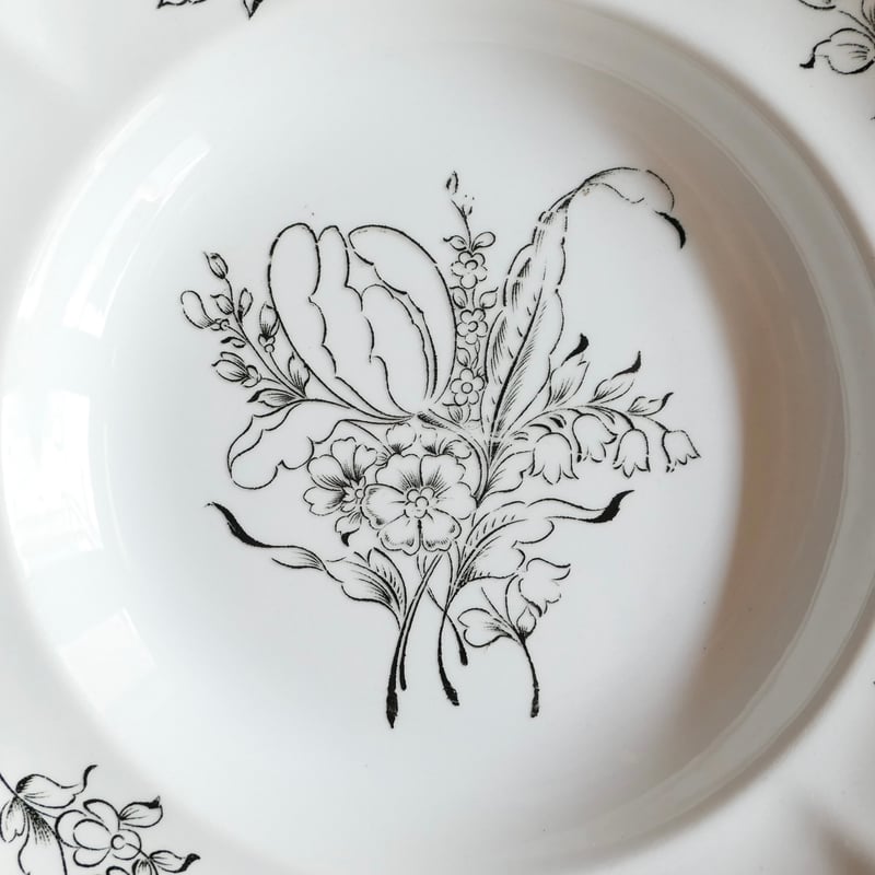 K&G Lunéville ”Vieux Strasbourg” モノクロームの花束 深皿B