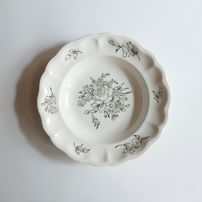 K&G Lunéville ”Vieux Strasbourg” モノクロームの花束 深皿C