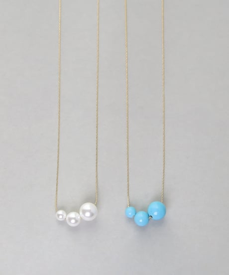金属アレルギー対応「ieLS」ステンレス　シェルパール/イミテーションターコイズ　ネックレス