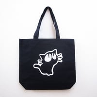 【1点もの】見上げる猫 チェーン刺繍ワッペン キャンバストートバッグ